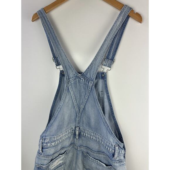 American Eagle Tomgirl Shortall Distressed Denim Overall Shorts Bib Size Small - Picture 7 of 10